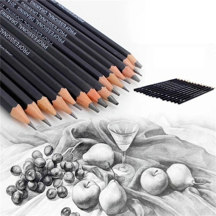 Set 14 creioane desen YANYXR 6H-12B negru 176x7.2mm