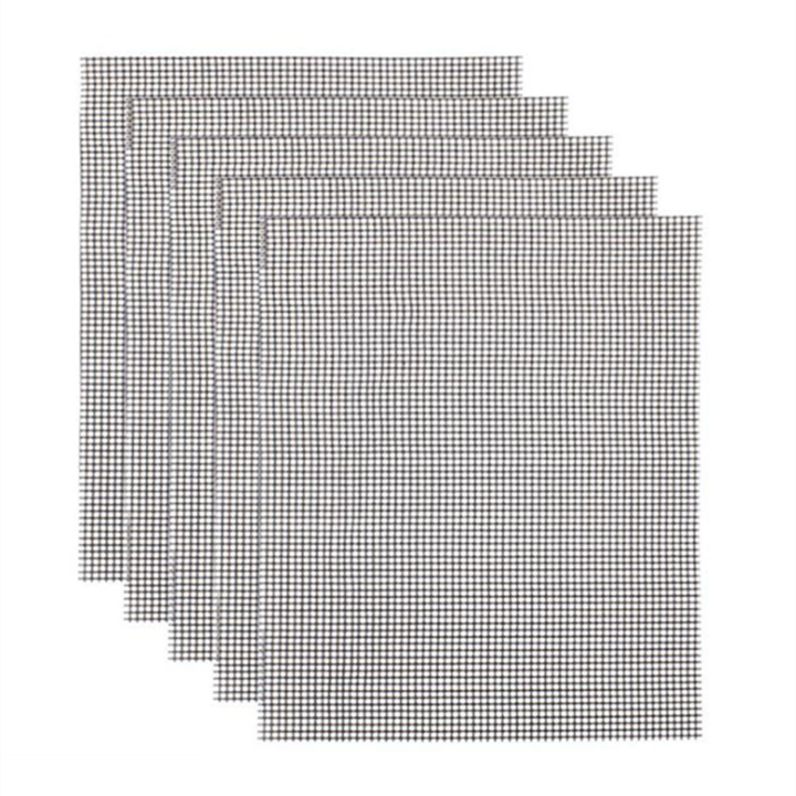 5 darabos BBQ grillsütő hálós alátét készlet, PTFE teflon grillfólia, hálós, tapadásmentes, újrafelhasználható, 40 x 33 cm, fekete