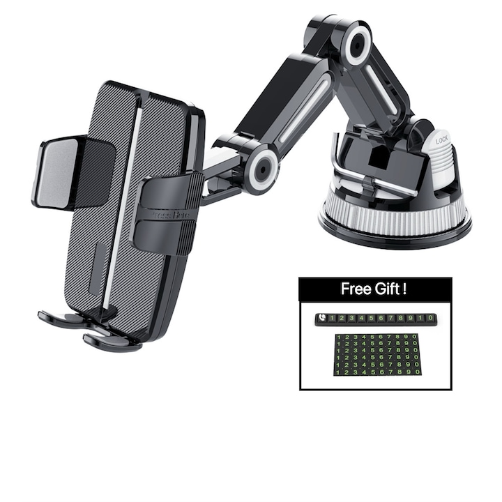 Suport telefon auto, design flexibil, ventuza puternica, universal pentru masina si camion, rotire 360 grade, Instalat pe consola centrelor auto, 4.7-6.8 inch, negru