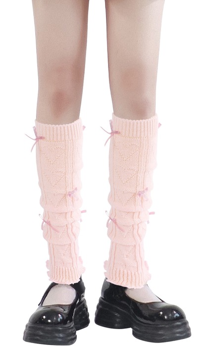 Дамски чорапи гети, GOGOU®, Дизайн с панделка, Плетено, универсален размер, Розов