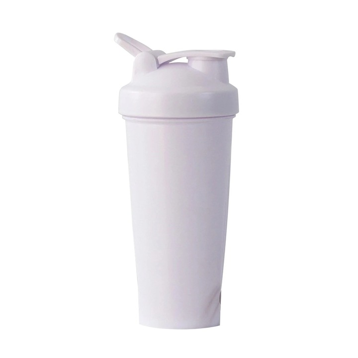 Bidon shaker fitness 600ml alb cu maner plastic