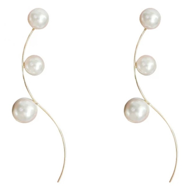 Cercei lungi cu perle, 7.5x1cm, argint 925, curba clasica, stil elegant, pentru nunti si ocazii speciale