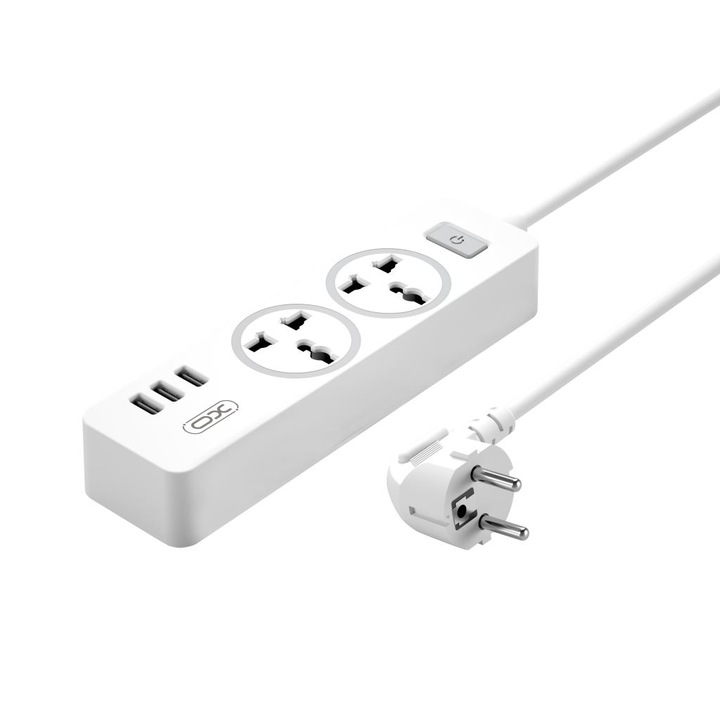 Разклонител XO, 2 Sockets + 3 USB, WL04, бял