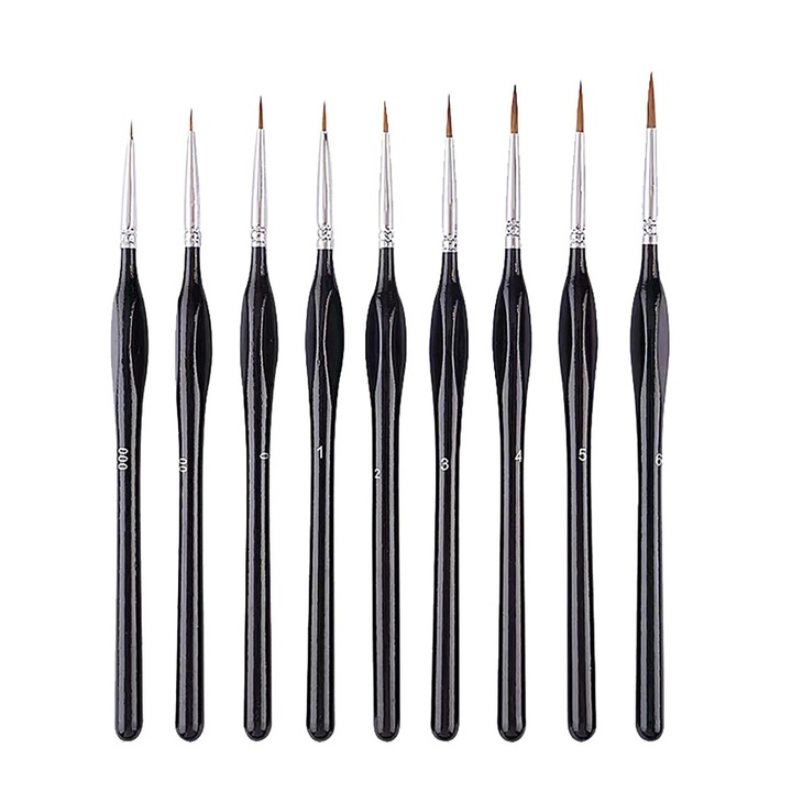 Set 9 pensule detaliu YANYXR, fine, lemn, negru, 17.8cm
