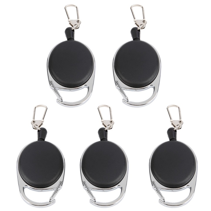Brelocuri retractabile Enforose, set 5 buc, negru, 60cm x 3.5cm