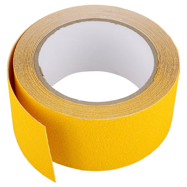 Banda anti-alunecare din PVC cu autoaderenta, Enforose, 5cm x 5m, galben, rezistenta la uzura