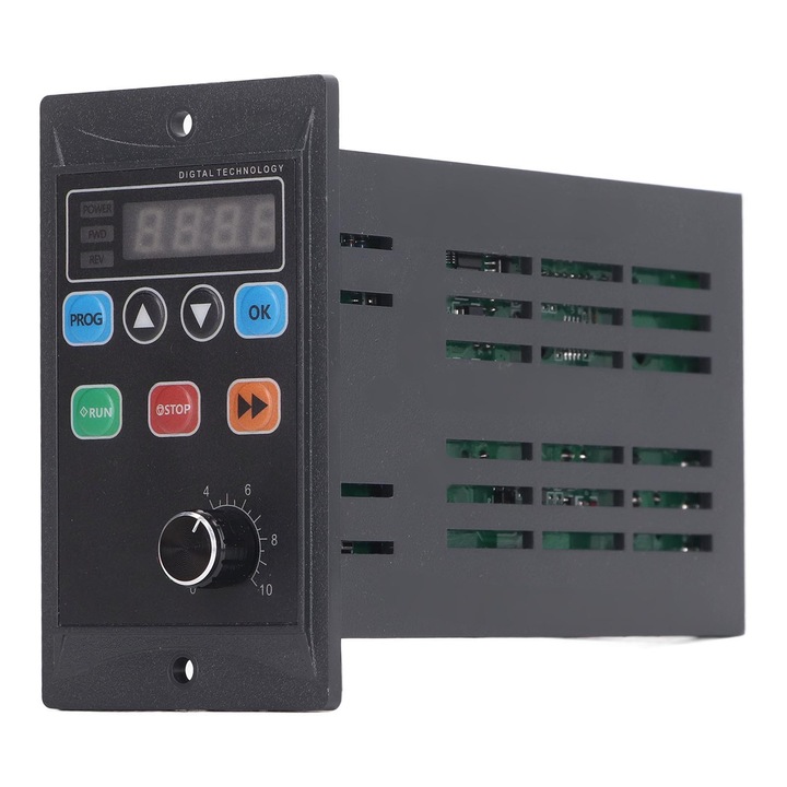 Invertor de frecventa 1.1kW, 1PH 176-264V, 3PH 0-220V, cu carcasa din PC, control V/F, dimensiuni mici