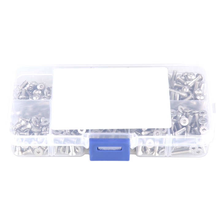 Set de 400 de bucati M3 304 din otel inoxidabil si suruburi cu cap hexagonal plat cu cutie