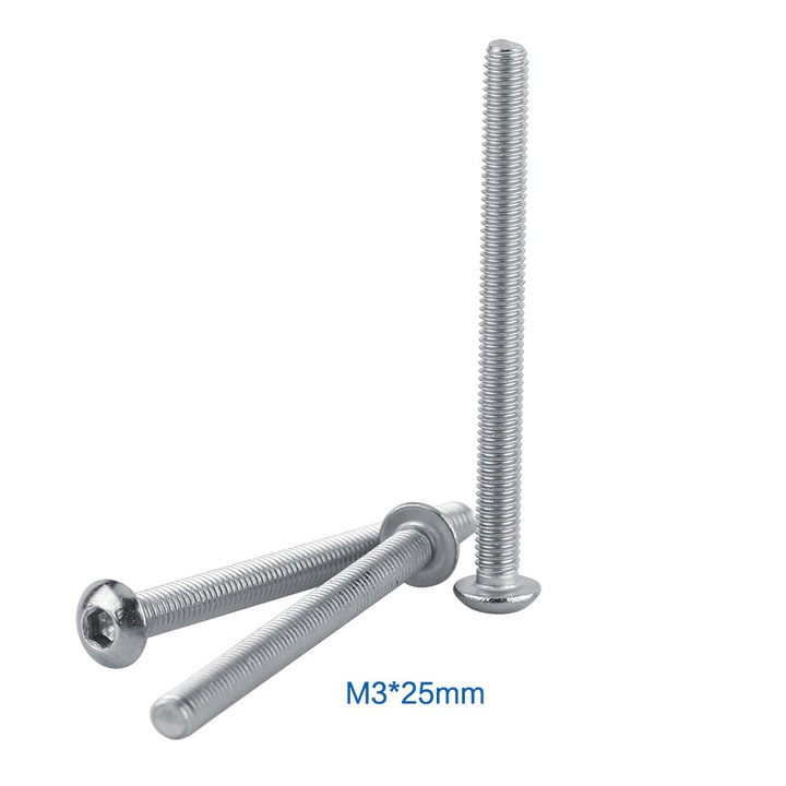 100 de bucati punga cu cap buton priza hexagonala filet din otel inoxidabil surub de fixare M3 * 25