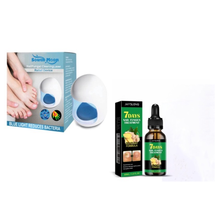 Dispozitiv laser pentru tratarea ciupercii unghiilor, reparatie unghii de la maini si picioare, 4.3x6.6 cm + 30 ml solutie de ingrijire cu ghimbir