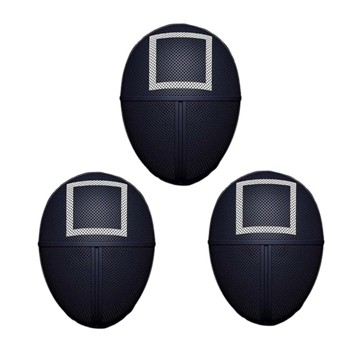 Set trei masti pentru carnaval, Squid Game, Patrat, Negru