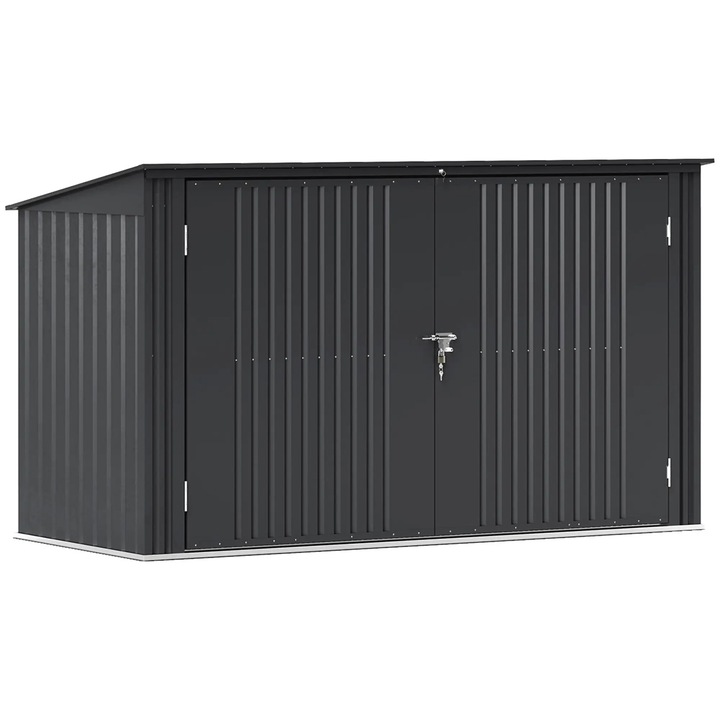 Cos de gunoi pentru exterior, Outsunny, 233x105x133cm, din otel, gri