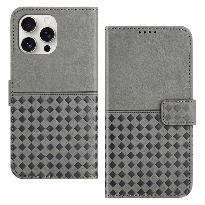 Husa protectie telefon, MIGREEN, Pentru iPhone 16 Pro Max husa flip phone, piele PU, portofel incorporat finisaj premium, Gri