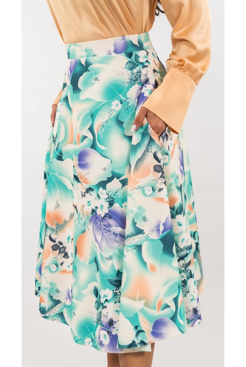 Fusta Albastra Florala cu Buzunare, Verde