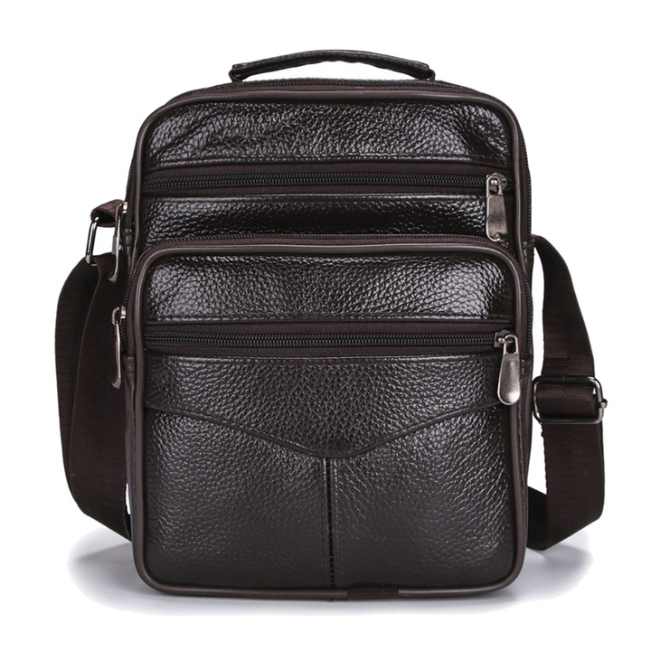 Rucsac business din piele de vaca, capacitate mare, negru, 25x20x11cm