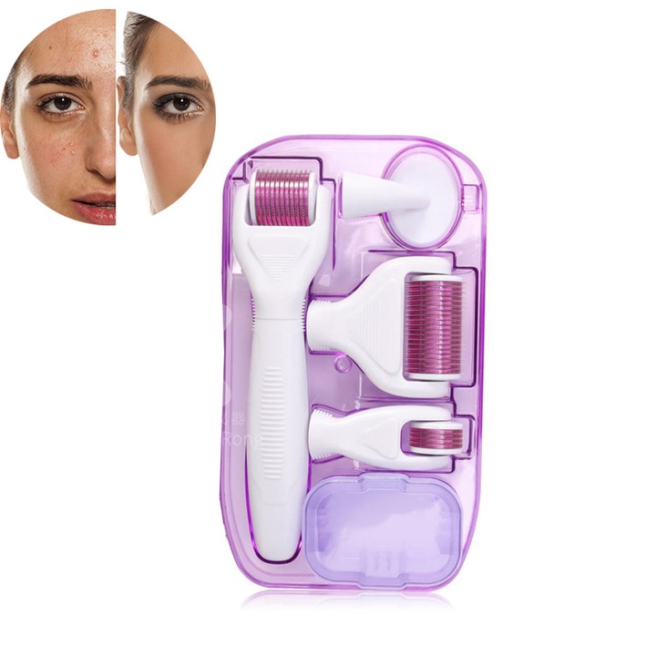 Rola dermica cu microace 6 in 1 pentru ingrijirea fetei, cu microace pentru antirid, vergeturi, cadere a parului si antirid