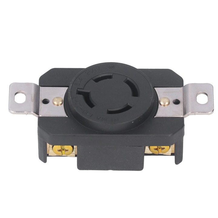 Priza industriala cu 4 orificii 20A 250V, model 0803BM-BSTY00898309, carcasa PA66, contacte din alama, pentru montaj pe panou, negru
