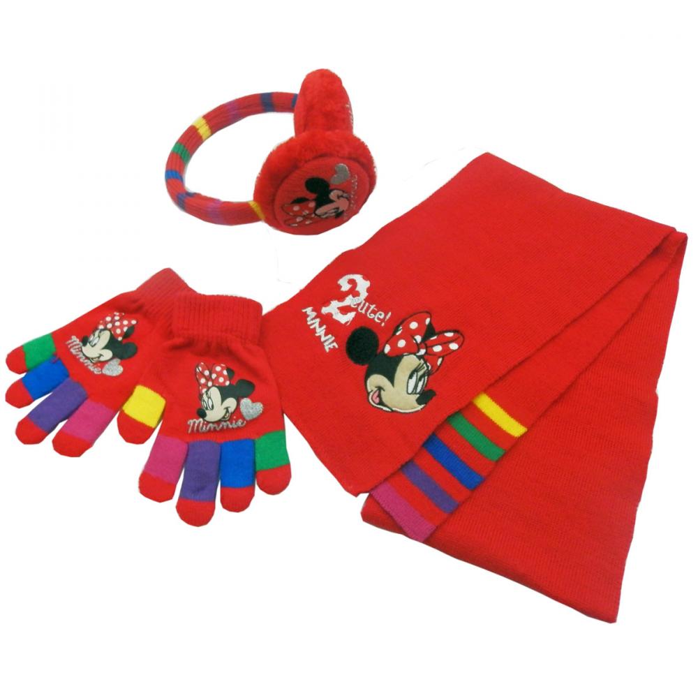 Set protectie urechi si fular si manusi, Disney Minnie Mouse, Rosu, Unica