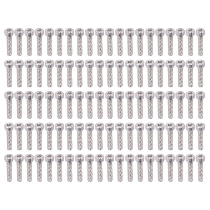 100 buc. Suruburi cu cap hexagonal din otel galvanizat, Kit de suruburi, Elemente de fixare industriale M4x0.7mm