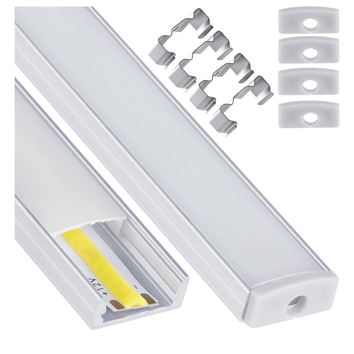 Felületre szerelt alumínium profil LED szalagokhoz, ezüst eloxált, 2m