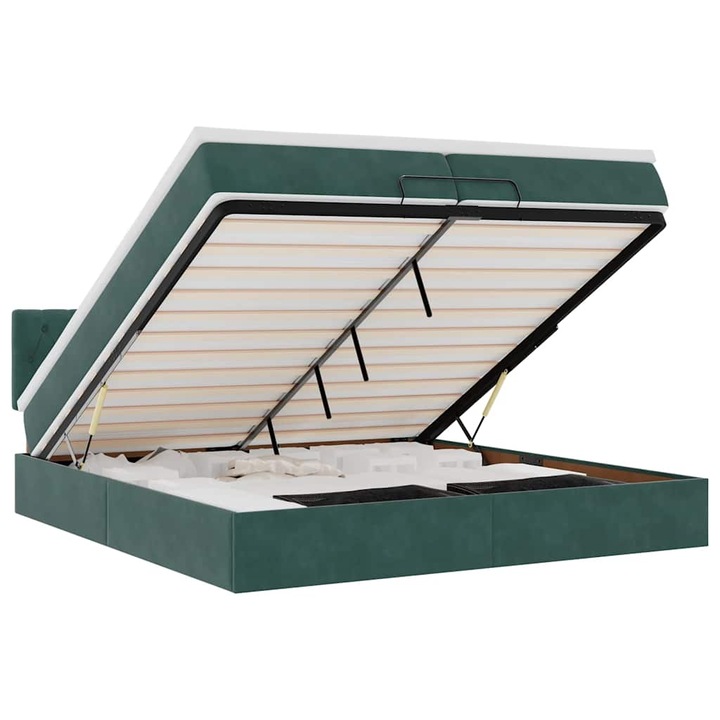 vidaXL Ottomán ágykeret matraccal sötétzöld 200x200 cm bársony 3311870