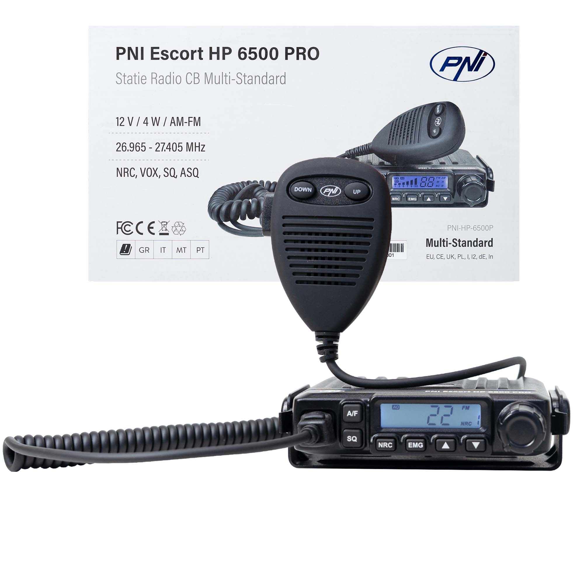 Radio CB Portable PNI Escort HP 72, Multi-Standard, 4W, AM-FM, ASQ Réglable Sur 6 Niveaux, Double Veille, Balayage, Verrouillage, Roger Beep
