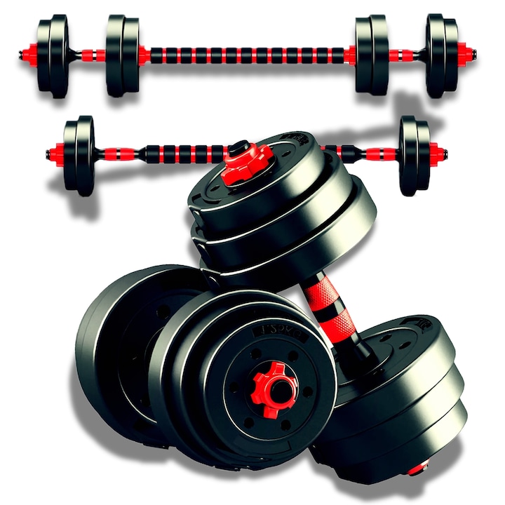 Set Gantere Reglabile 2 in 1 Galaxia® 20 kg – Haltere Convertibile in Bara, Greutati Reglabile pentru Acasa, Fitness, Antrenament pentru Femei si Barbati, Exercitii de Forta si Musculatura