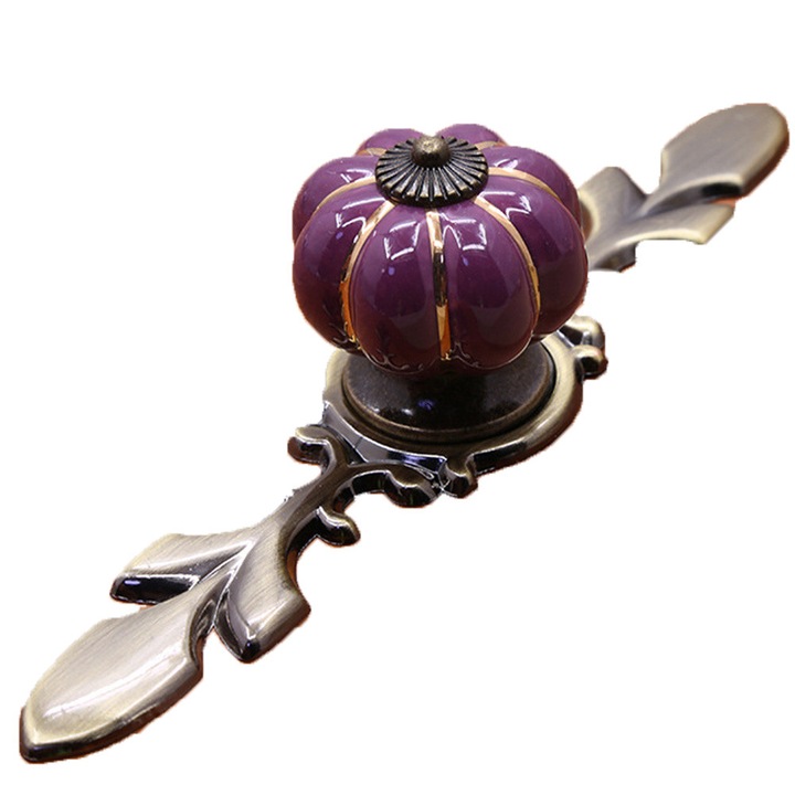 In forma de dovleac, sertar dulap dulap din ceramica, maner de tragere, armatura pentru buton de mobila (violet)