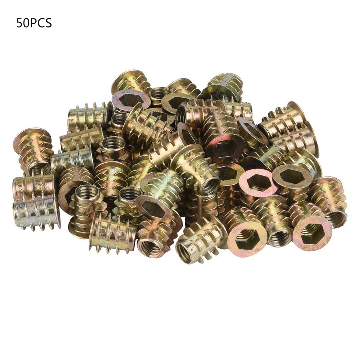 Set 50 piulite hexagonale HERUSI zinc M6x12 pentru mobilier lemn