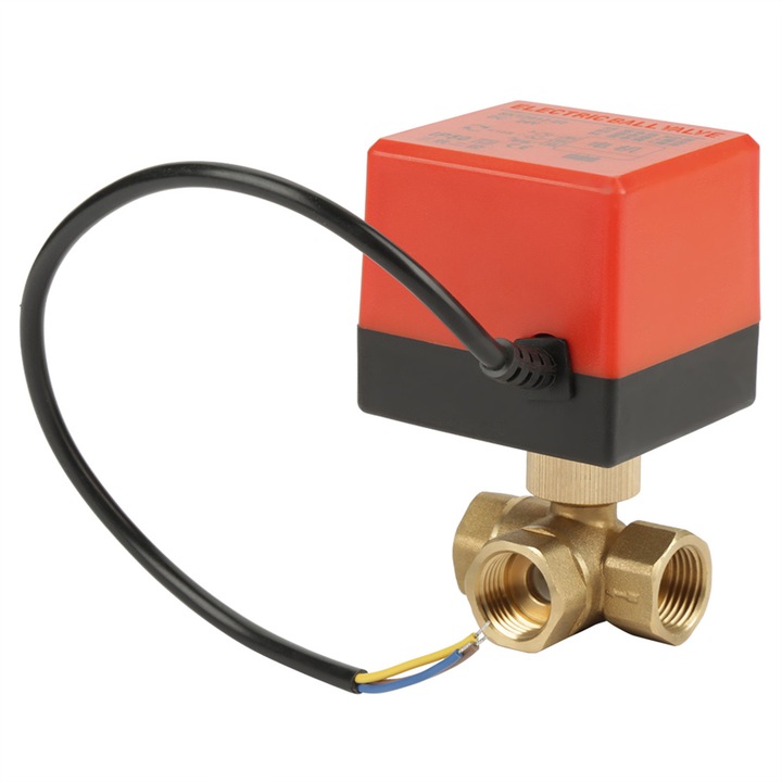 Elektromos motoros golyóscsap G1/2" DN15 sárgaréz 3-utas 220VAC áramlásszabályozáshoz