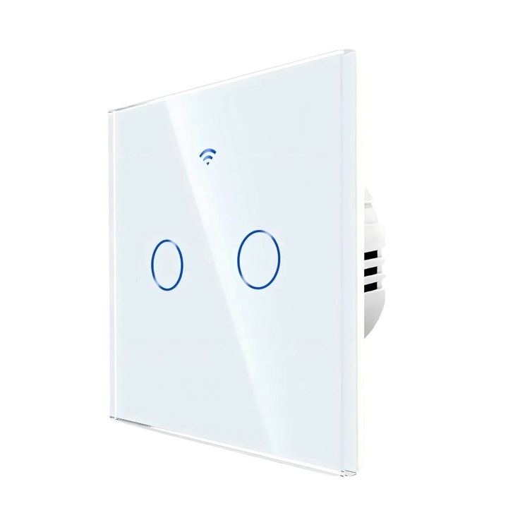 Smart Touch Switch, Hangvezérlés, WiFi, 2 csatorna, Könnyen telepíthető, Tuya APP távirányító, Smart Home, A felület víz- és foltálló, 0-1000 W/csoport, Orber, PC/edzett üveg, fehér