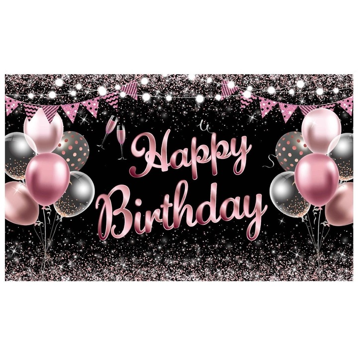 Banner Tip Fundal pentru Poze, By Fitilomania, din Panza, 185 x 110 cm, Sfoara 6 m, Prindere in 4 Colturi, Negru/Roz