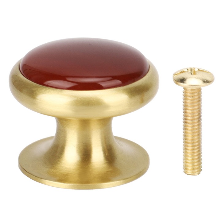 Buton de tragere din alama, cu o singura gaura, de culoare agat rosu, pentru accesoriu pentru mobilier de uz casnic