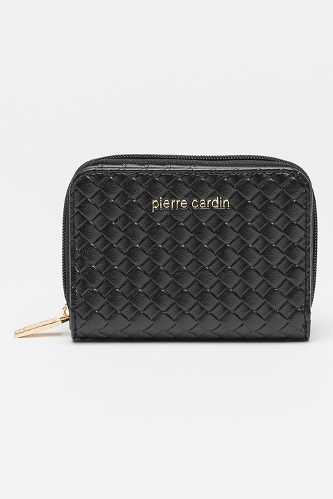 Pierre Cardin, Портмоне от еко кожа със сплетен ефект, Черен