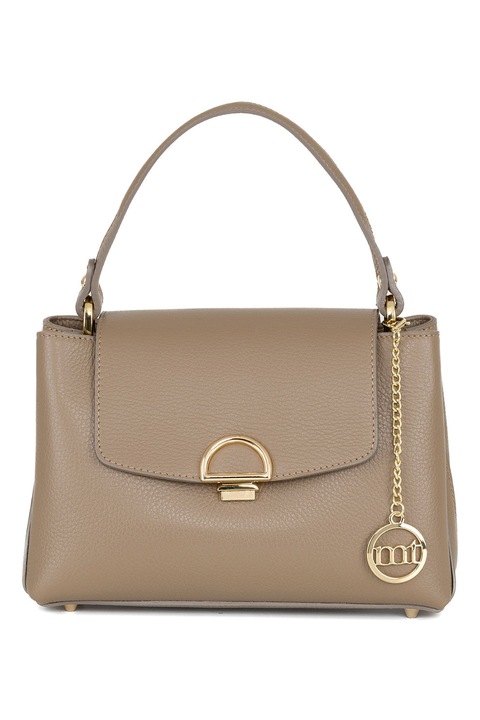 Mia Tomazzi, Geanta din piele cu maner si pandantiv logo, Maro taupe