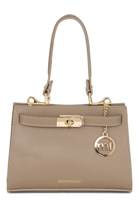 Mia Tomazzi, Кожена чанта с аксесоар с лого, Сиво-кафяв