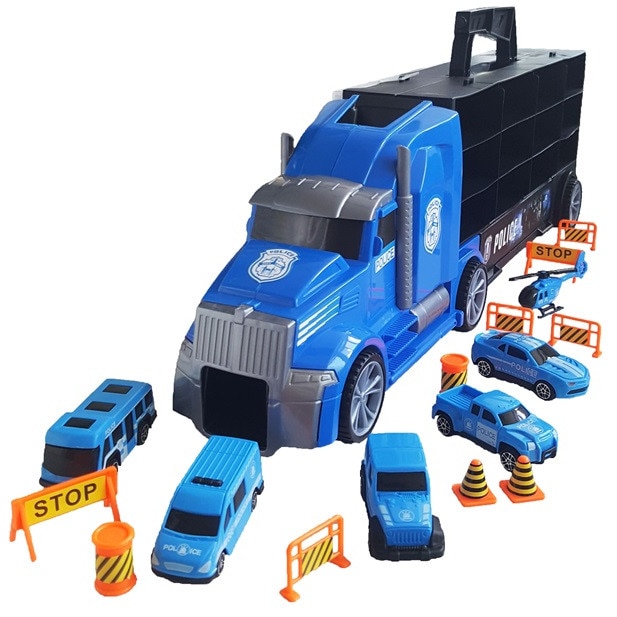 Tir Modern cu Masinute, Elicopter si Obstacole Incluse pentru Copii 55 cm | Albastru SALAMANDRA KIDS®