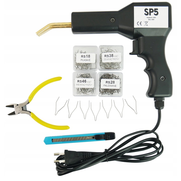 Capsator Pentru Plastic, Sp5, Electric, Negru, Putere 30 W, Set 207 Capsatori, Cutter, Foarfeca, Valiza Din Plastic