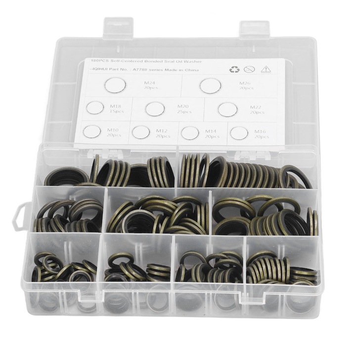 Set 180 buc. saiba de etansare M10-M26, Enforose, otel aliat si cauciuc, cutie de depozitare