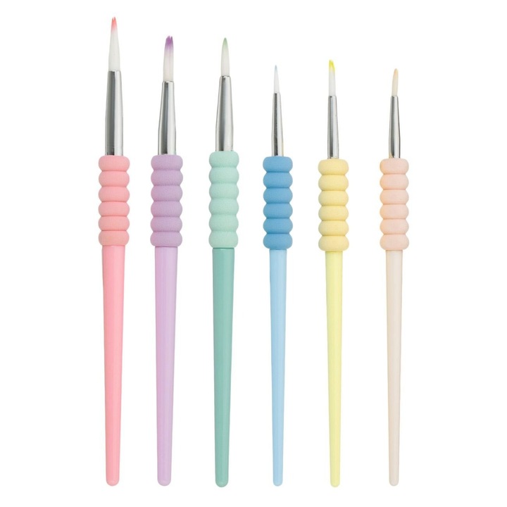 Set 6 Pensule Pictura de Diferite Culori Pastelate, cu Varf Rotund