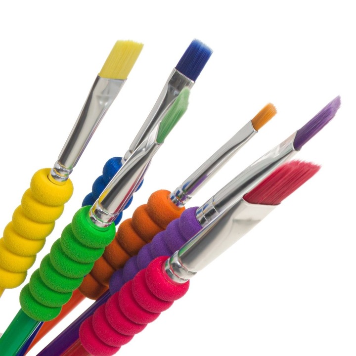 Set 6 Pensule Pictura cu Varf Plat si Maner Moale, Nr. 2, Nr. 4, Nr. 6, Nr. 8, Nr. 10, Nr. 12