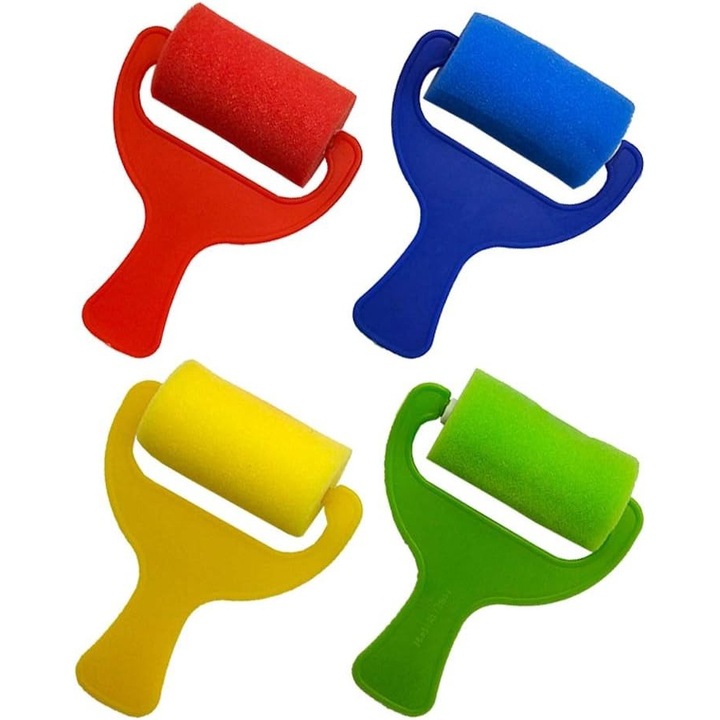 Set 4 Role de Pictat pentru Copii, Cu Acuarele, Tempera sau Vopsea de Degete, Maner Colorat