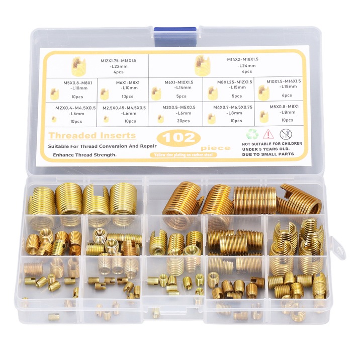 Set 102 buc. insertii filetate autofiletante M2-M14, otel carbon, instrument rapid de reparare