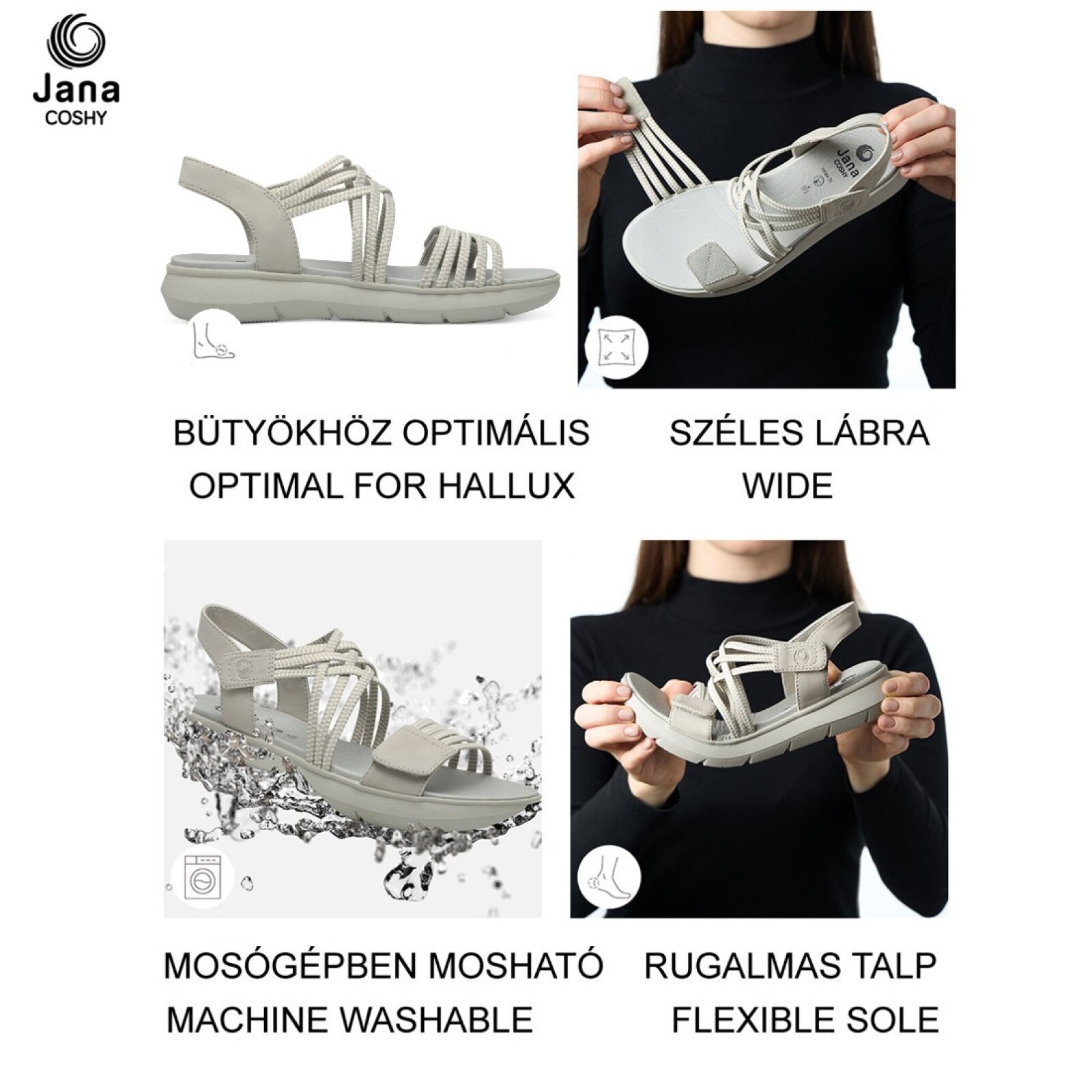 29460 Jana Shoes Gmbh Jana Szürke Női Szandál Elasztikus