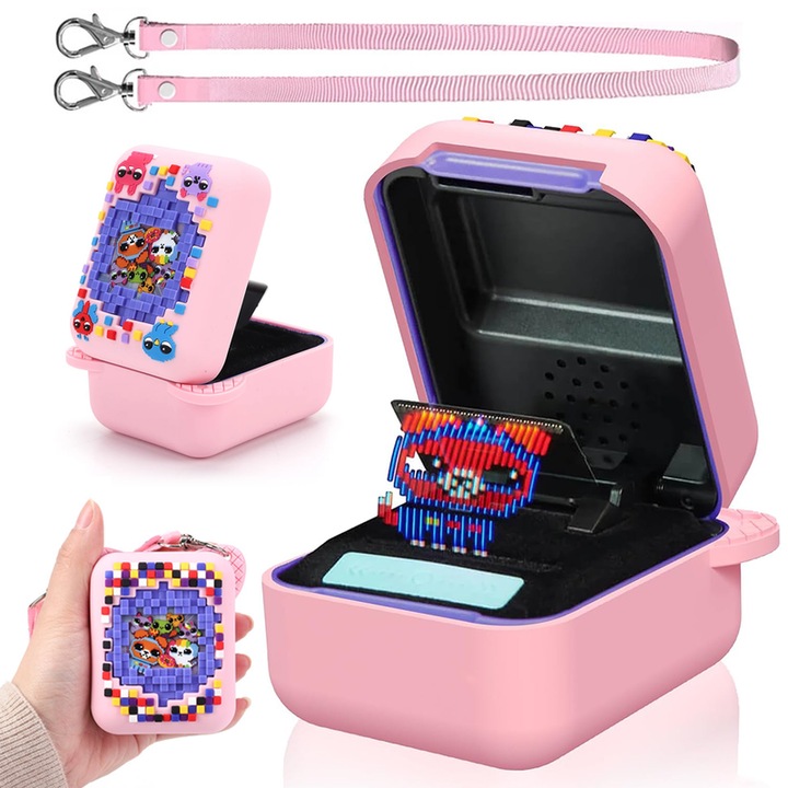 Szilikon védőtok Bitzee interaktív játékhoz, rózsaszín, 8,2x5,5x5,5 cm, kézi szíjjal