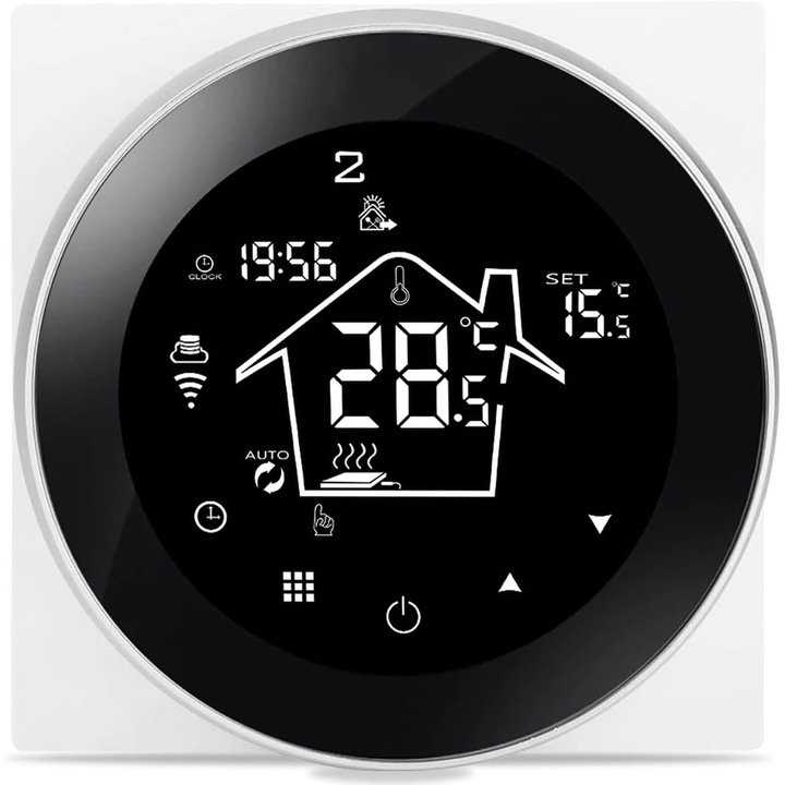 KETOTEK Smart WiFi термостат, KTF9172A, за подово отопление, програмируем 16A, съвместим с Alexa, Google Assistant, Tuya, приложение и гласово управление, черен