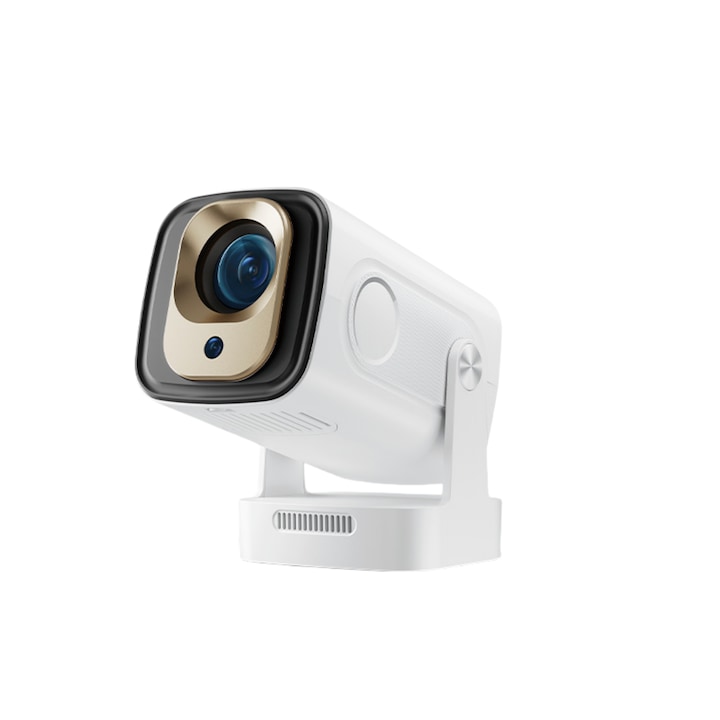 Proiector portabil, 16:9, 1080P, 4K HD Video, Bluetooth 5.4, WIFI6, 200 ANSI, raport de proiectie 0,8:1, raport de contrast 2000:1, dimensiune proiectie 40-130”, reglare rotatie 180°, USB/HDMI/DC, alb