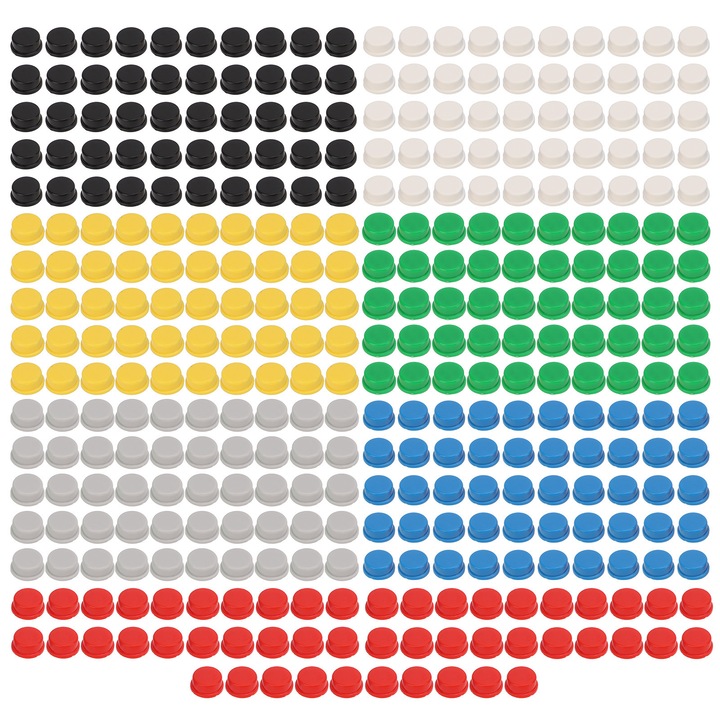 Set 350 buc. capace pentru comutator cu buton, Enforose, 7 culori, dimensiune 12x12x7.3mm