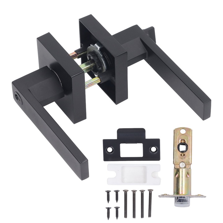 Maner usa interior cu cheie, Enforose, negru mat, zinc si alama, 35-50cm, set 2 manere