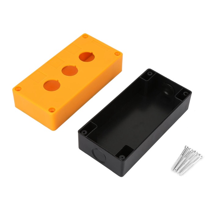 Cutie etansa pentru comutatoare, 3 orificii O22 mm 0804BM-BSTY00916548, ABS ignifug, montaj pe perete, negru/galben
